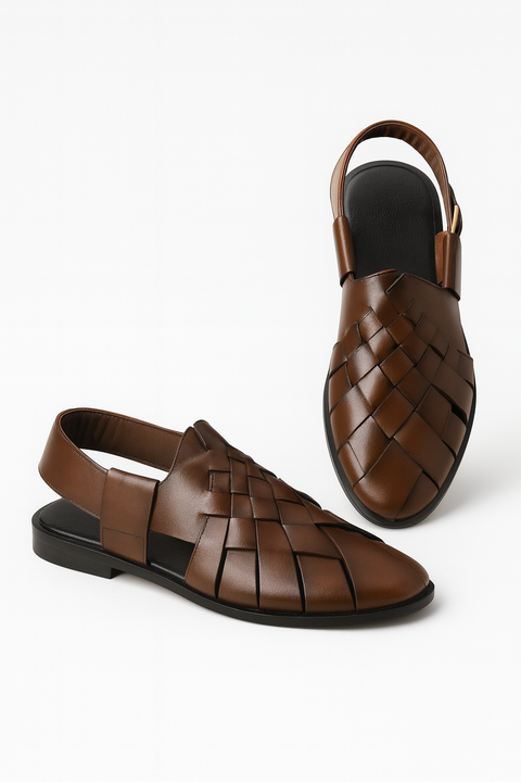 Handcrafted Brown Woven Peshawari Sandal
