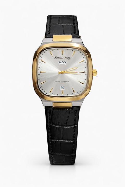 Two-Tone Men’s Analog Watch with Day and Date Display