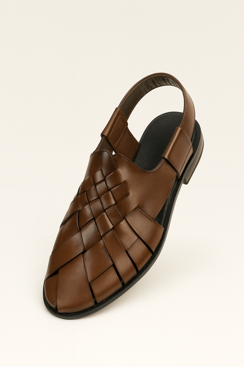 Handcrafted Brown Woven Peshawari Sandal