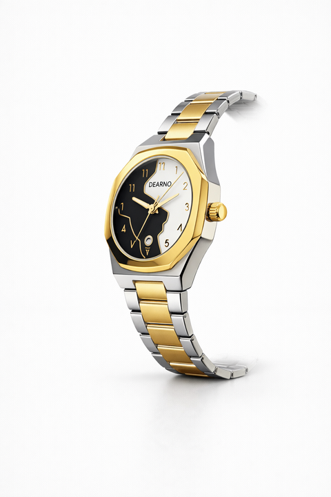 Two-Tone Arabic Dial Watch – Gold & Silver Edition