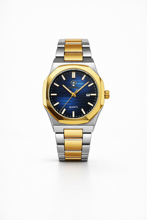Blue Dial Two-Tone Quartz Watch – Gold & Silver