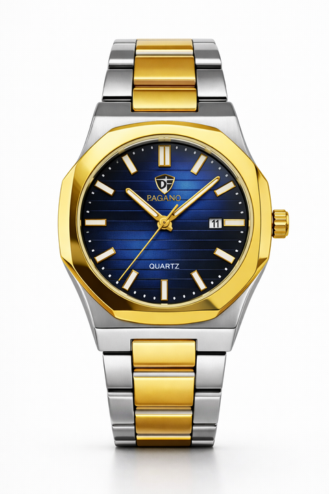 Blue Dial Two-Tone Quartz Watch – Gold & Silver