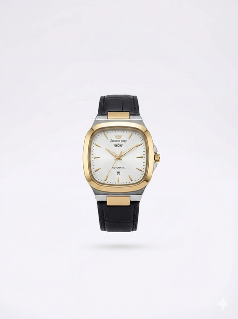 Two-Tone Men’s Analog Watch with Day and Date Display