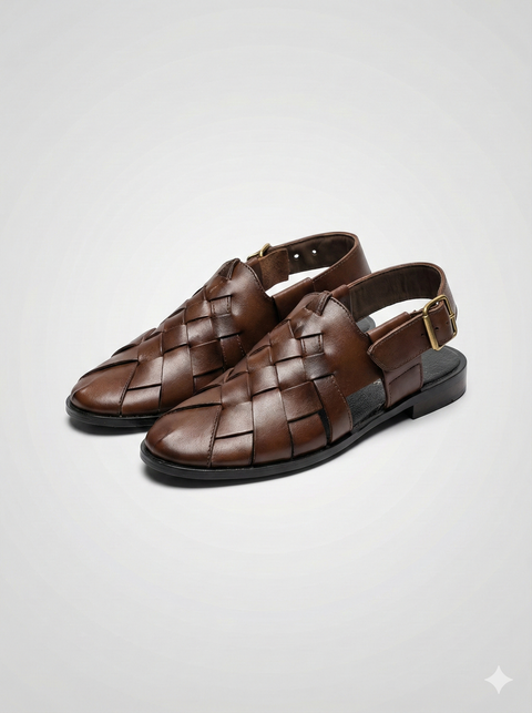 Handcrafted Brown Woven Peshawari Sandal